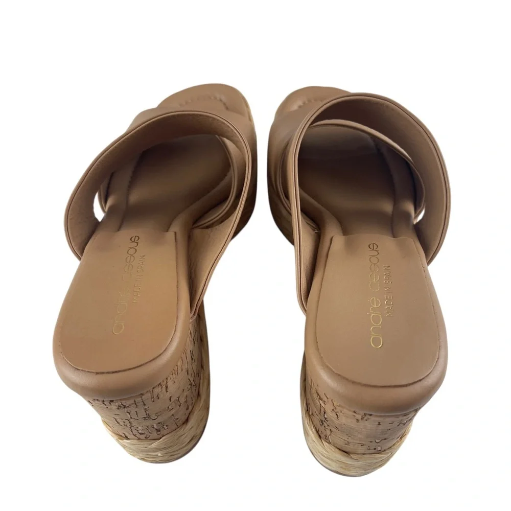 André Assous Pilar Leather Platform Wedge Sandal in Tan Sz. 39 (7 US)